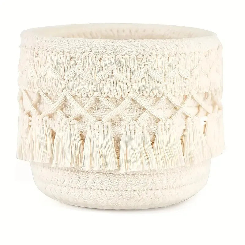 New Tassel Style Makeup Brush Holder Desktop Cotton Rope Compiled Storage Box For Cosmetic Storage Basket Cosmetic Organizer Box Peaceful Pleasures Health and Wellness White 12 10cm