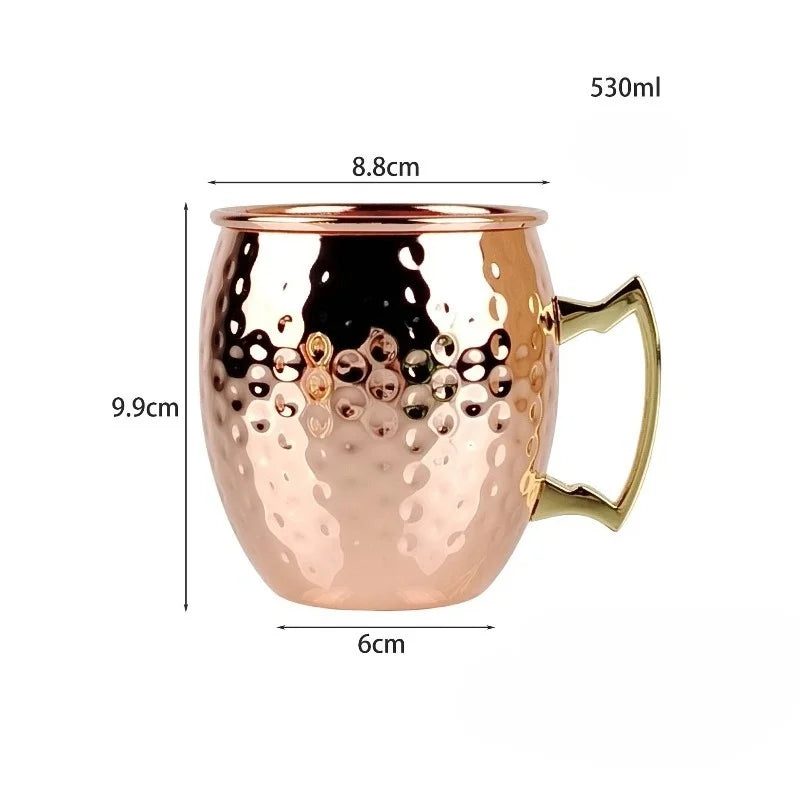 New Stainless Steel Moscow Mule Beer Mugs Metal Copper Plated Hammered Anti-fall Beer Mug Cocktai Mugs Bar Banquet Drink Mugs Peaceful Pleasures Health and Wellness