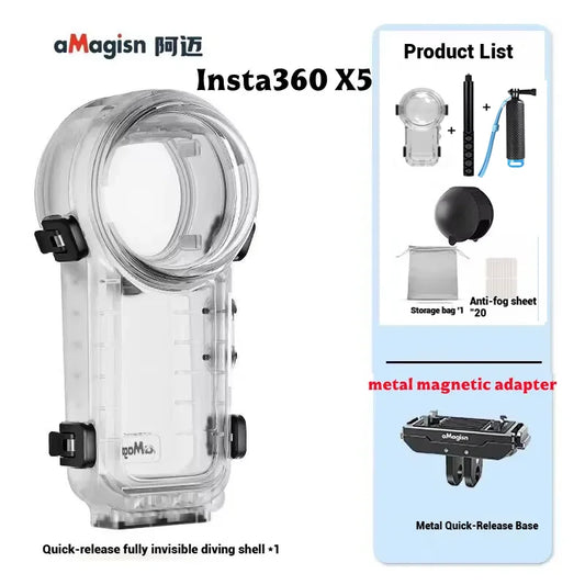 AMagisn Invisible Dive Case for Insta360 X5/X4 – 60m Waterproof Waterproof Camera Housing Oasis Select