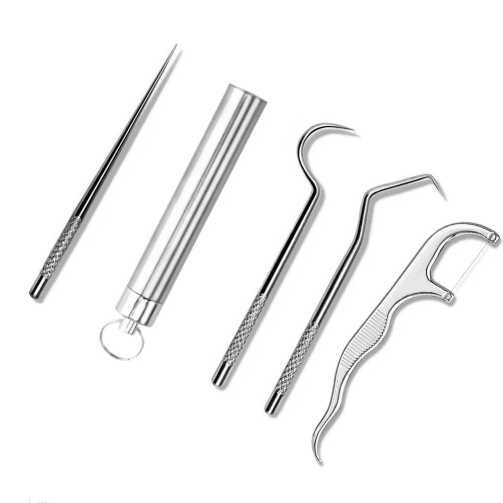 7-Piece Reusable Stainless Steel Toothpick Set with Keychain
