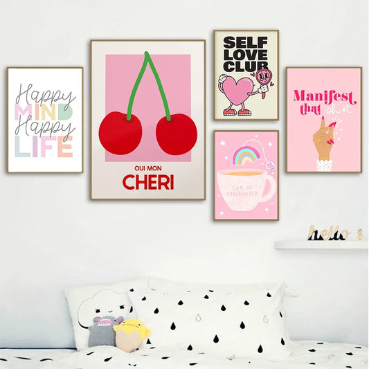 Scandinavian Minimalist Pink Canvas Wall Art | Girl Bedroom Print Canvas Wall Art Peaceful Pleasures Health and Wellness