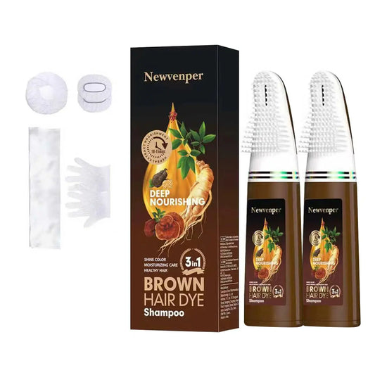 2 Pcs Unisex Hair Dye Shampoo with Hair Brush Peaceful Pleasures Health and Wellness Brown