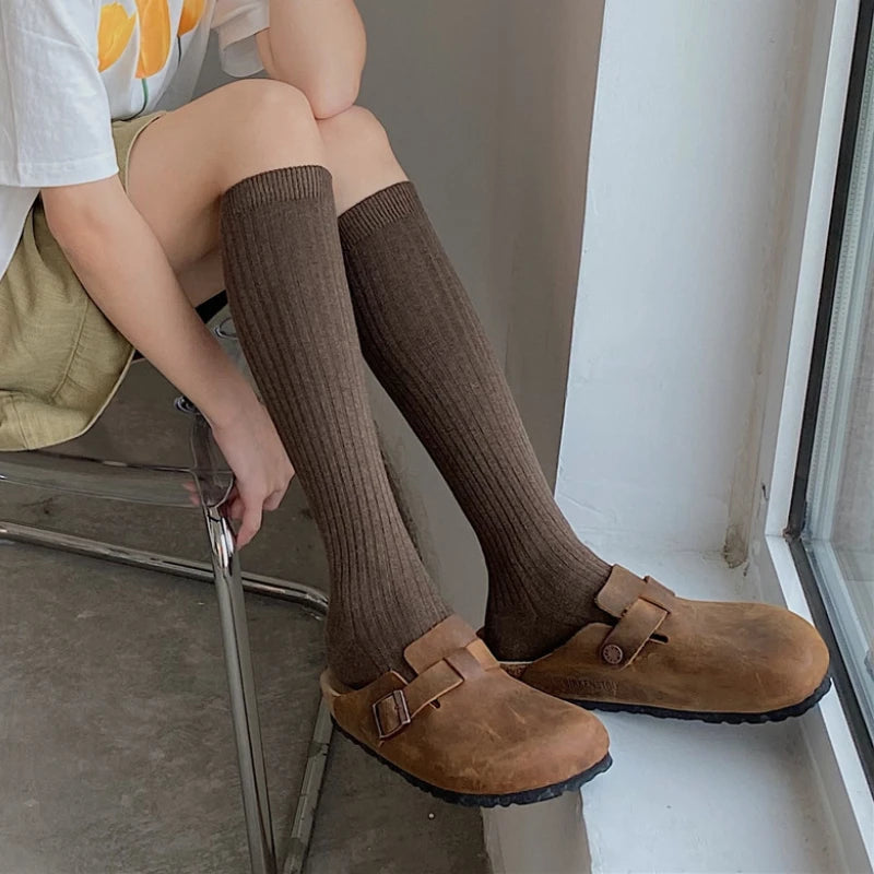 Knitting Cotton Long Socks Women Stockings Autumn Winter Warm Thigh High Stockings Ladies Girls Fashion Solid Knee Socks Women Peaceful Pleasures Health and Wellness