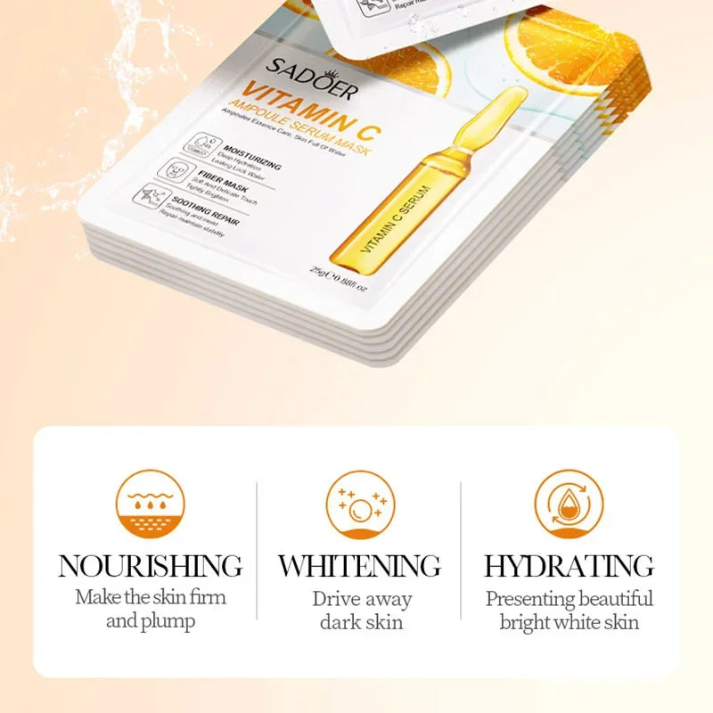 Sadoer 24K Gold Vitamin C & Hyaluronic Acid Face Mask 10-Pc