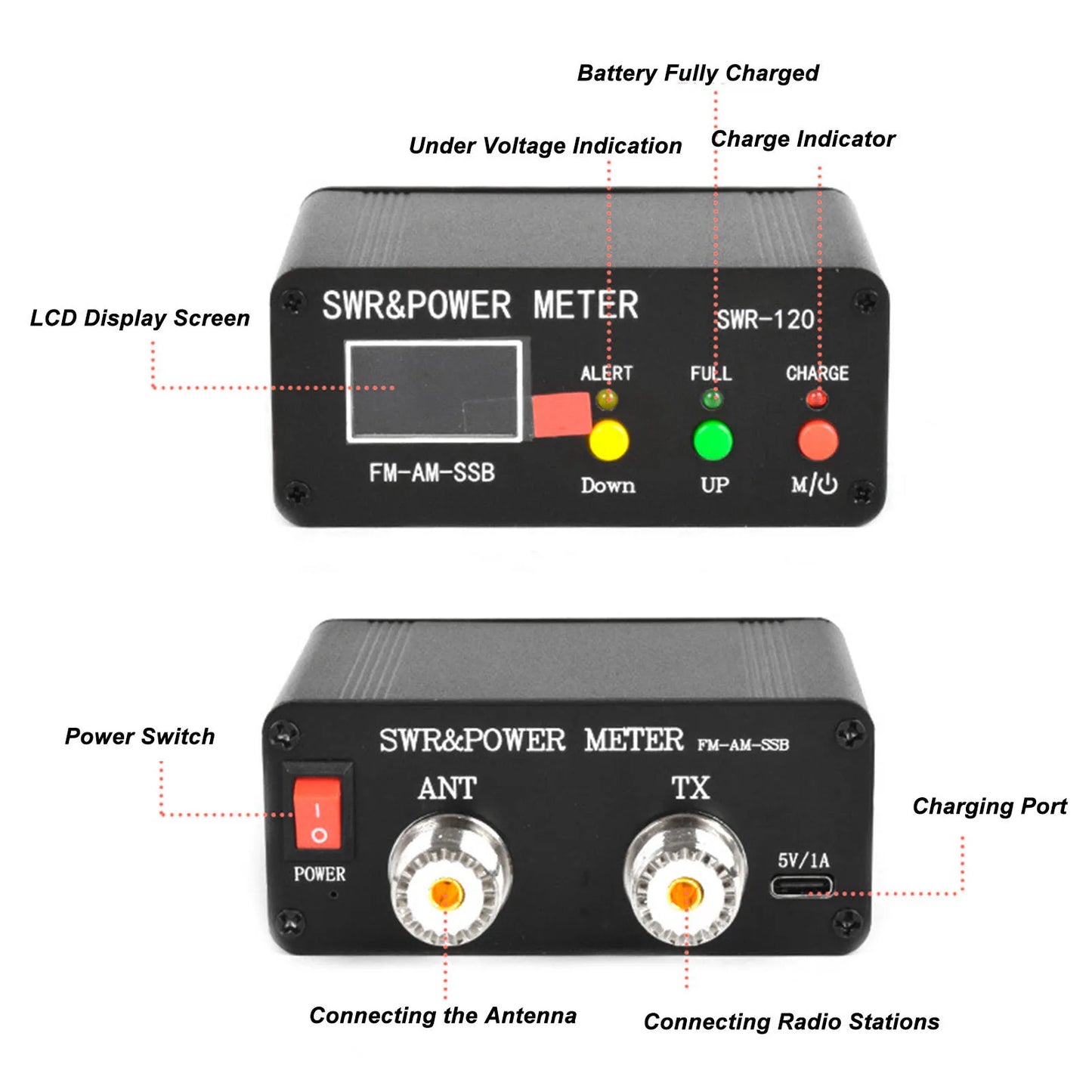 SWR Frequency Meter Tester Power 120W Digital Display Standing FM AM