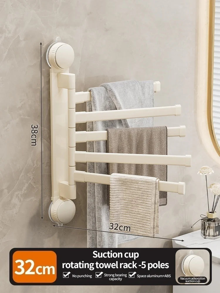 Drill-Free Rotating Double Towel Rack with Suction Cup & Hook
