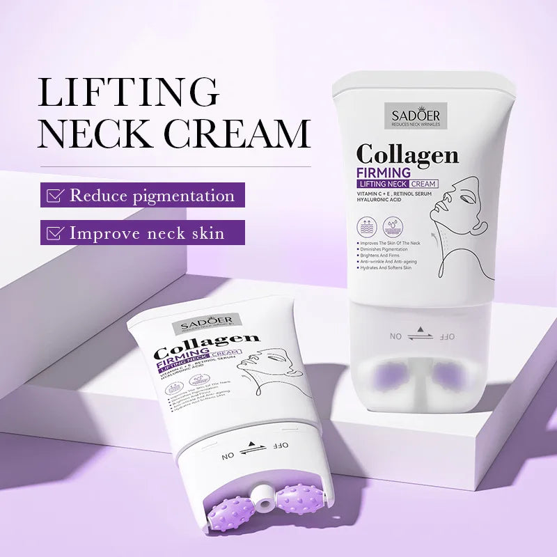 SADOER Collagen Firming Neck Cream Lifting Moisturizing Brightening Message Roller Neck Beauty Cream Necks Skin Care Products Peaceful Pleasures Health and Wellness