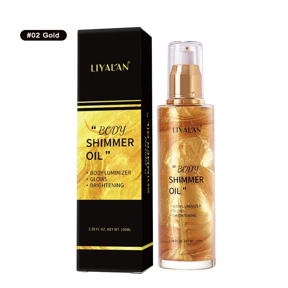 Body Shimmer Oil – Liquid Highlighter & Glow Illuminator 100ml Peaceful Pleasures Health and Wellness 02-Gold China Mainland 100ml