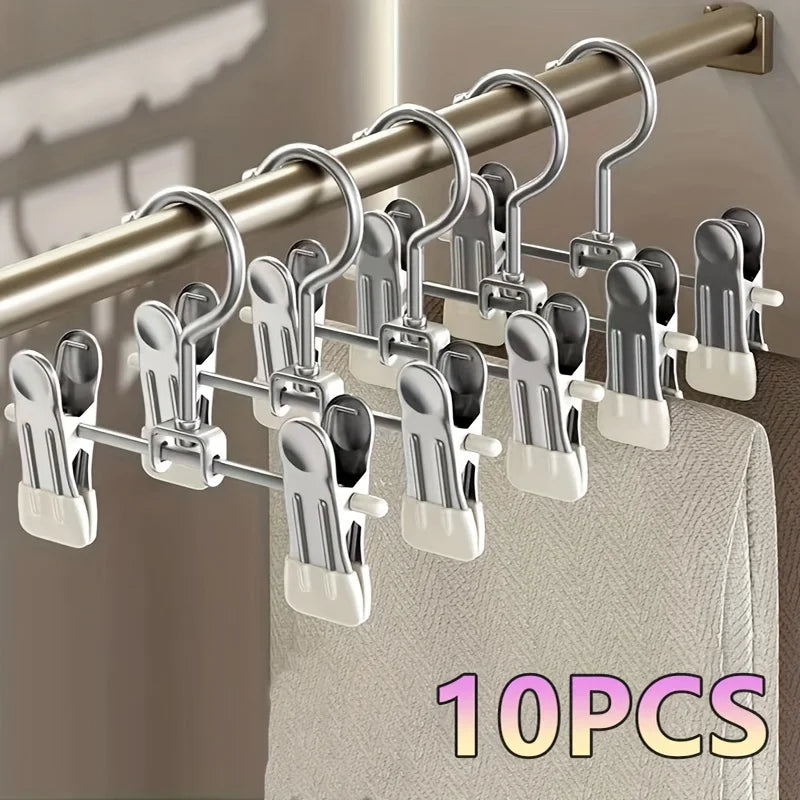 10pcs Heavy-Duty Metal Pants Hangers with Black Rubber Grips - Ideal for Clothes, Socks, Skirts, and Hats - Durable Peaceful Pleasures Health and Wellness White