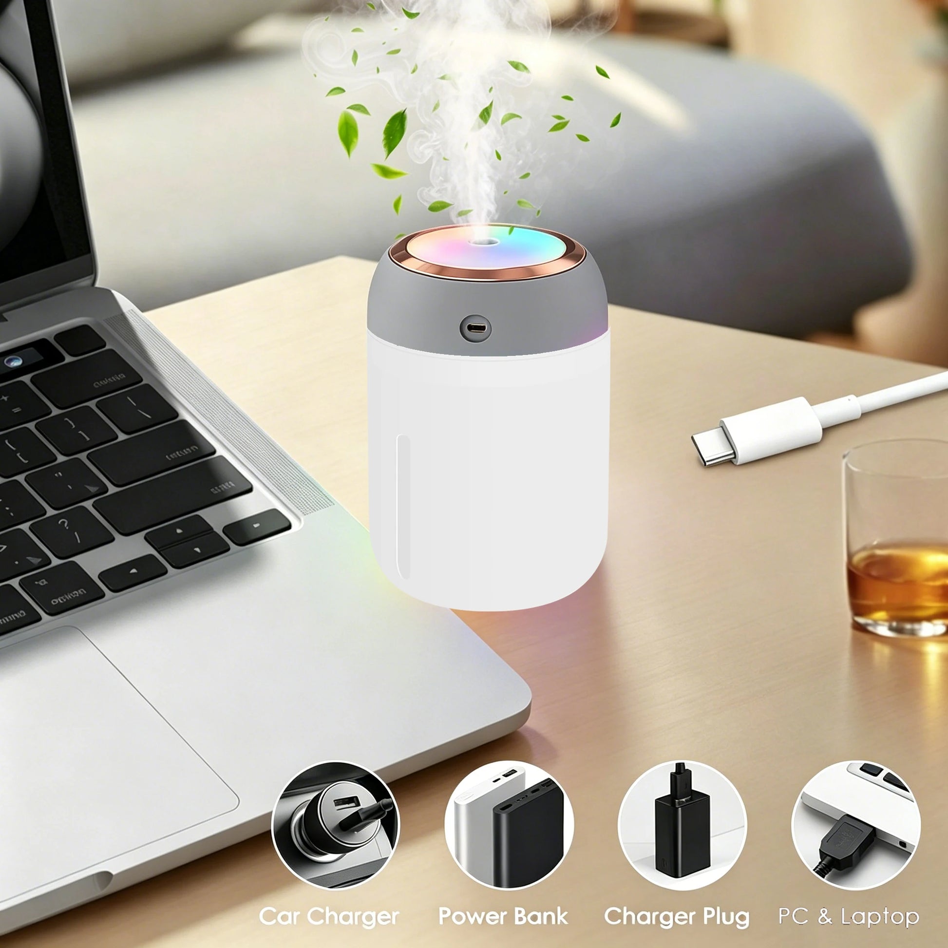 Portable Desk Humidifier USB Nano Mist Air Atomizer with Colorful LED Light Silent Room Humidifier for Sleep Office Peaceful Pleasures Health and Wellness