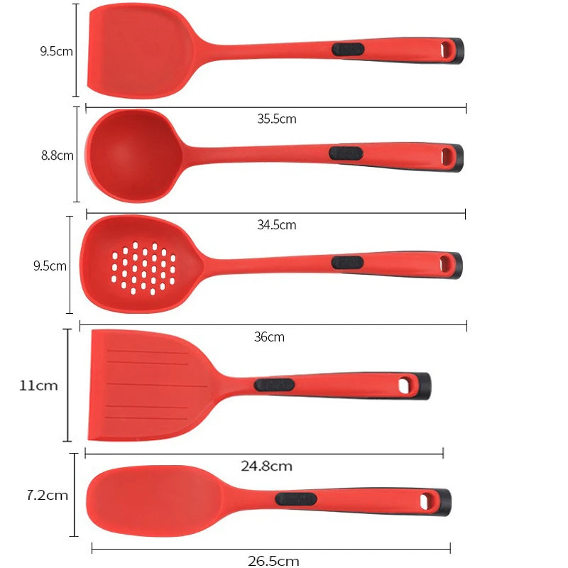 5-Piece Silicone Cooking Spoon & Spatula Set | Soup Spoon, Spatula, Strainer & More – Heat-Resistant Kitchen Utensils