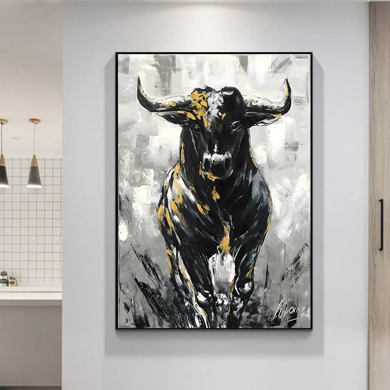Abstract Bull Oil Painting Printed on Canvas Wall Street Bull Wall Art Animal Posters and Prints for Living Room Wall Decor Peaceful Pleasures Health and Wellness w5254 bull 20x40cm
