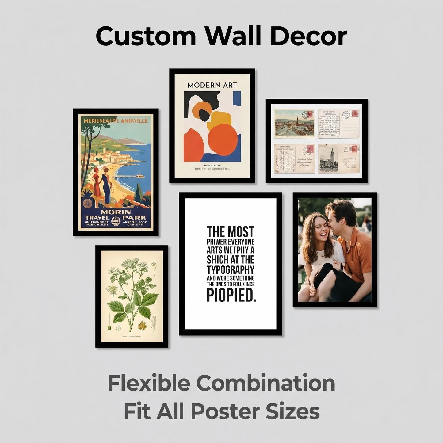 Magnetic Wall Frame Self-adhesive Removable Photos Notes Black White
