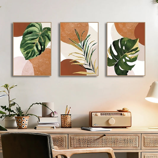 3-Piece Boho Palm Leaf Canvas Wall Art | Green Plant Prints Canvas Wall Art Peaceful Pleasures Health and Wellness