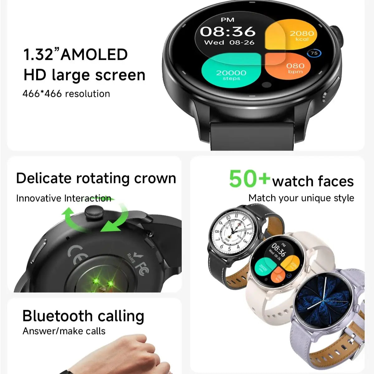 Yoateo Women's GPS Smart Watch AMOLED 3ATM BT Call Fitness