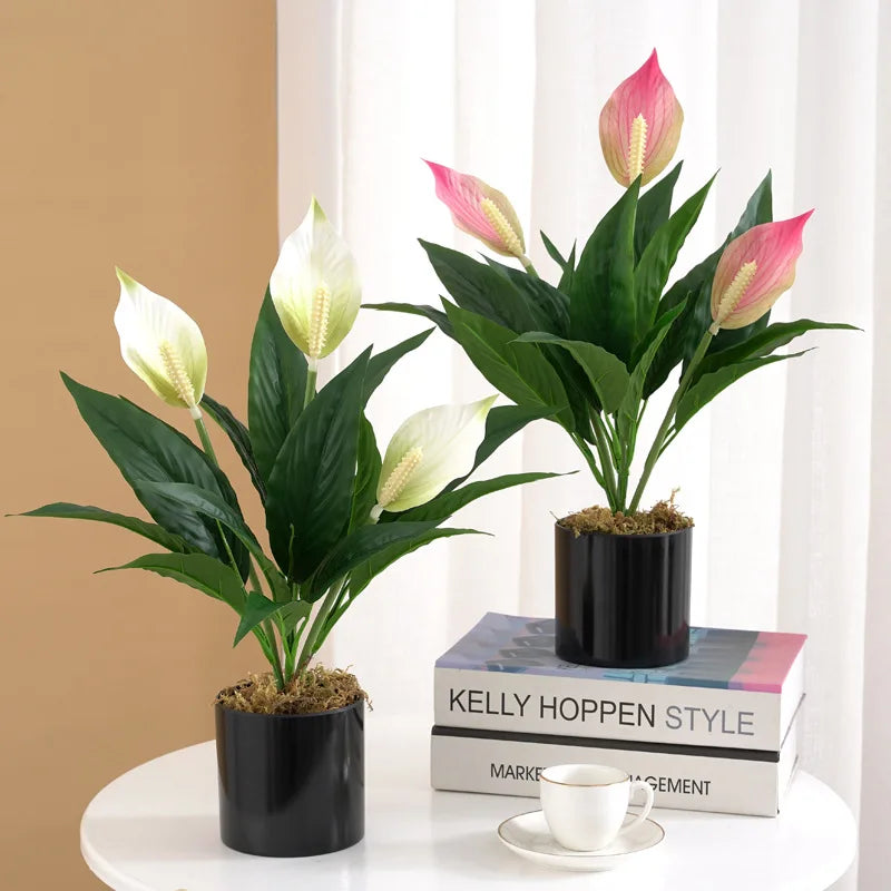 Yannew 4pcs UV Resistant Artificial Spathiphyllum Silk Flowers