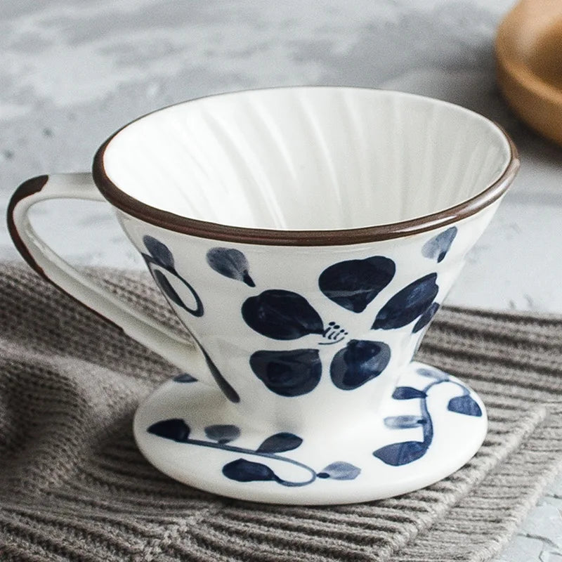 Hand brewed coffee Machine Filter Ceramic Coffee Machine, 500ml Hand Brewed Coffee Drip (Blue And White, V02), Peaceful Pleasures Health and Wellness