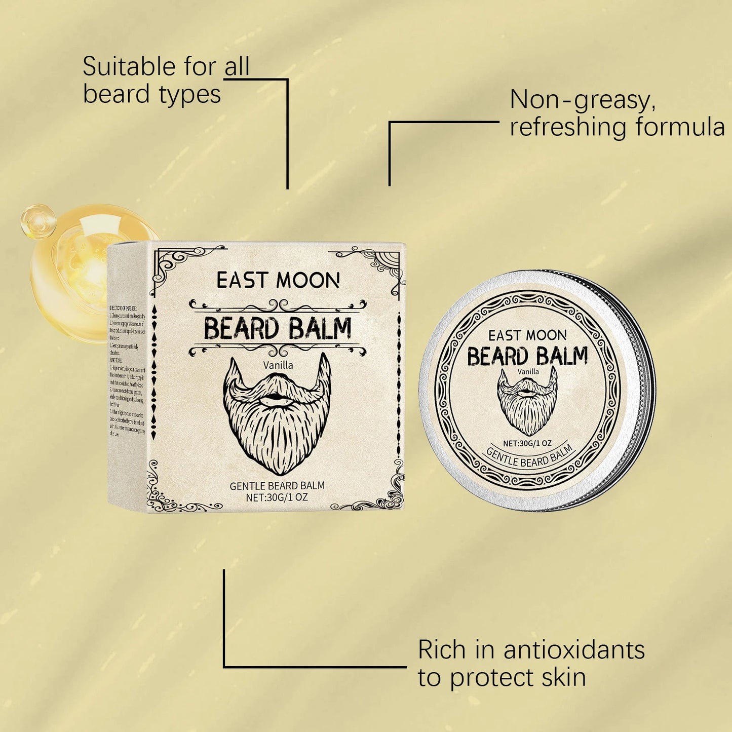 East Moon Vanilla Beard Balm – Moisturizing & Softening, 30g