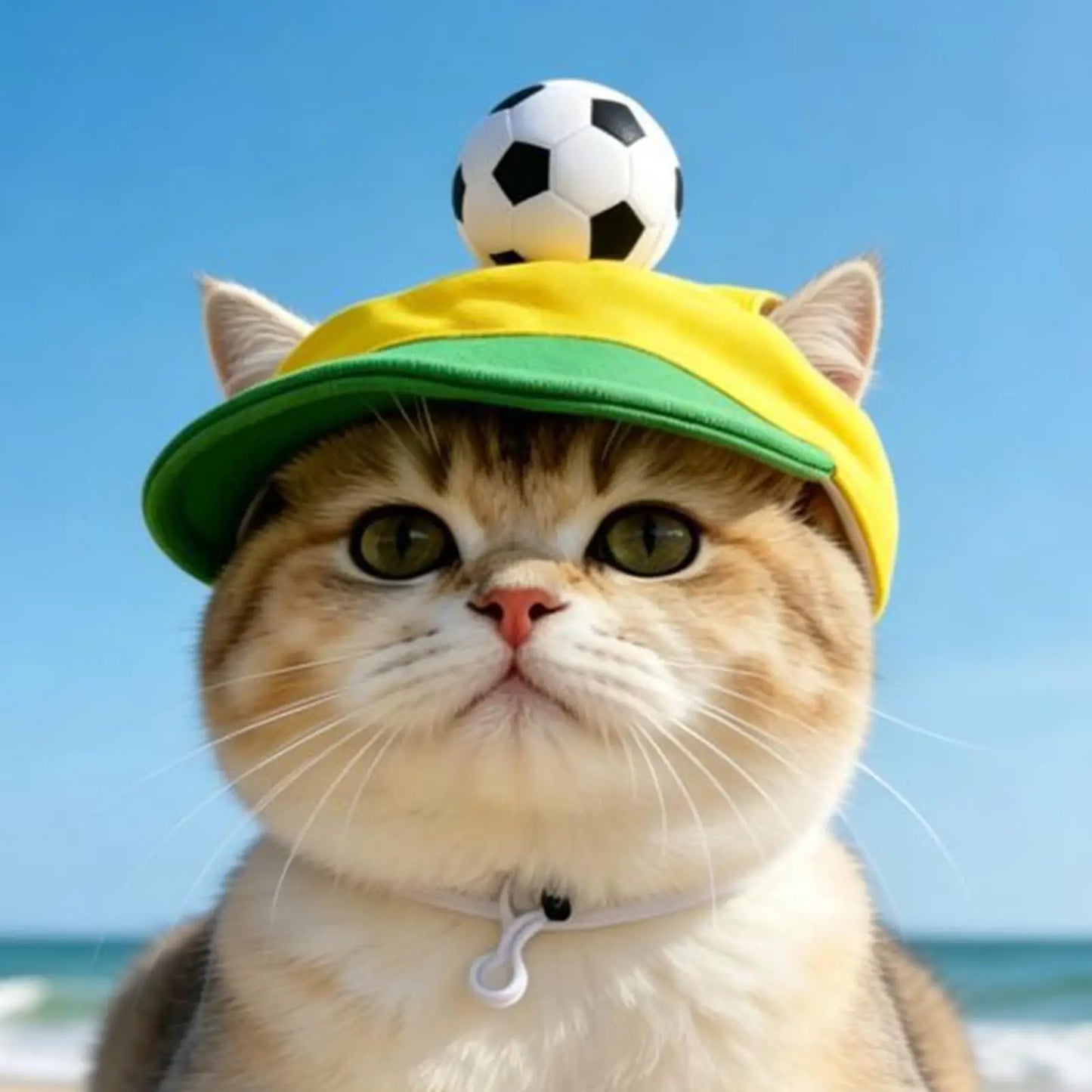 Soccer Design Cat & Small Dog Sun Visor Hat with Ear Holes