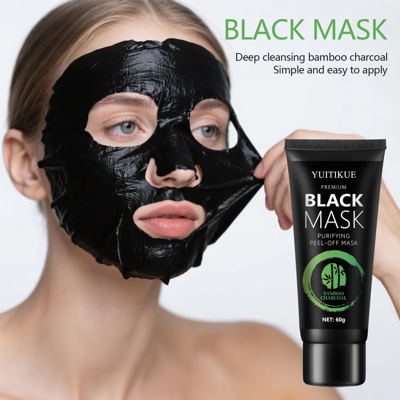 Bamboo Charcoal Black Mask 60g - Anti-Wrinkle & Whitening, Deep Cleansing Peel-Off, Removes Blackheads & Impurities Peaceful Pleasures Health and Wellness