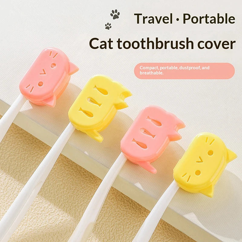 4pcs Cat Shape Travel Toothbrush Head Covers Toothbrush Protector Cap Case Protective Portable Plastic Clip For Household Travel Peaceful Pleasures Health and Wellness