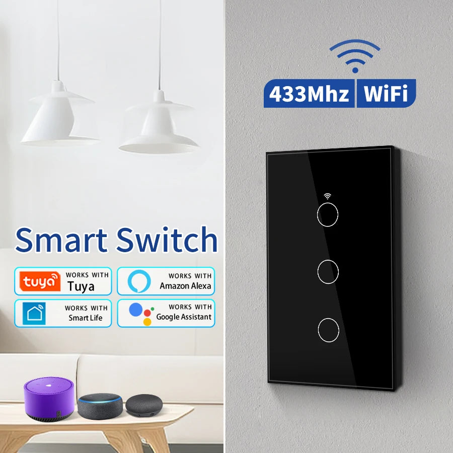 Tuya WiFi Smart Switch US Standard Touch Switch 433Mhz Wireless Remote Voice Control Alexa Google Home No Neutral Wire Required Peaceful Pleasures Health and Wellness