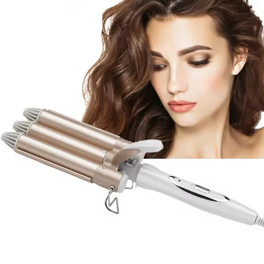 25mm Egg Roll Hair Tools Egg Waffle Iron 3 Barrel Curling Three Barrel Ceramic Ionic Big Wave Curler Automatic Curling Iron Peaceful Pleasures Health and Wellness
