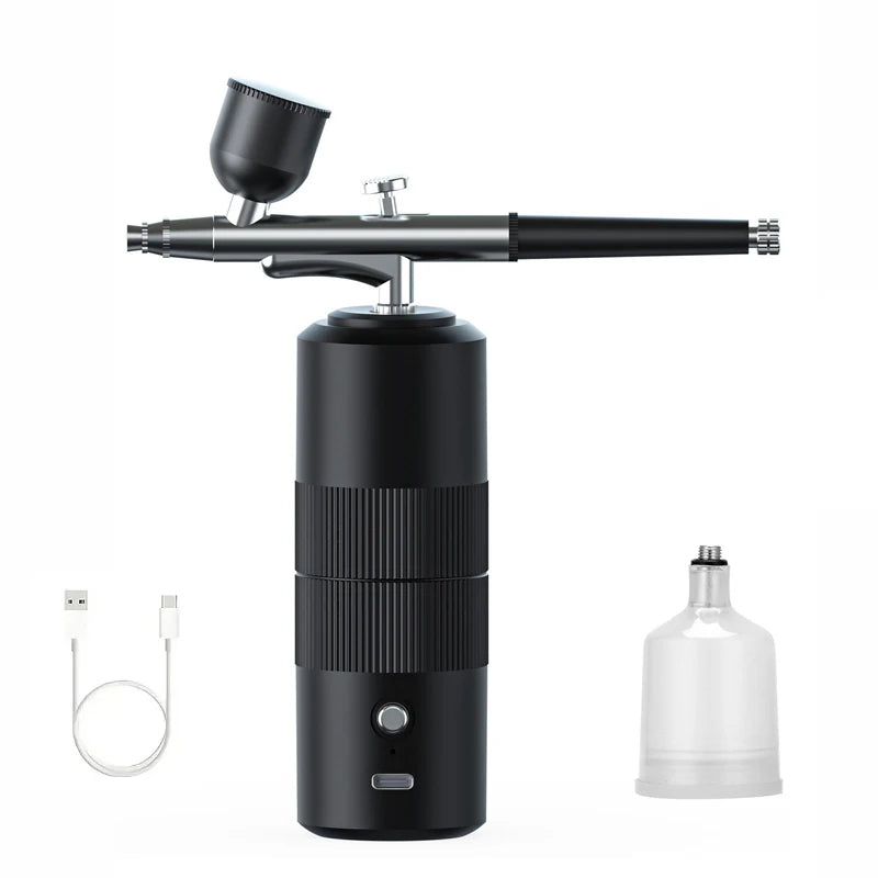 Portable Airbrush Kit Wireless Air Brush with Compressor Electrical Handheld Spray Gun Coloring Tattoo Graffiti Graphic Model Peaceful Pleasures Health and Wellness Black