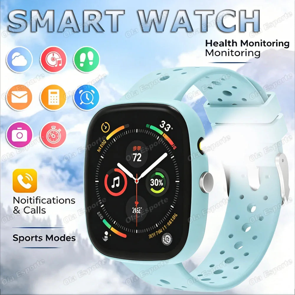New Game Smart Watch 1.83 Bluetooth Call Sports Mode Music/Camera Control LED Flashlight Long Battery Watch for Android/IOS Gift Peaceful Pleasures Health and Wellness Light blue