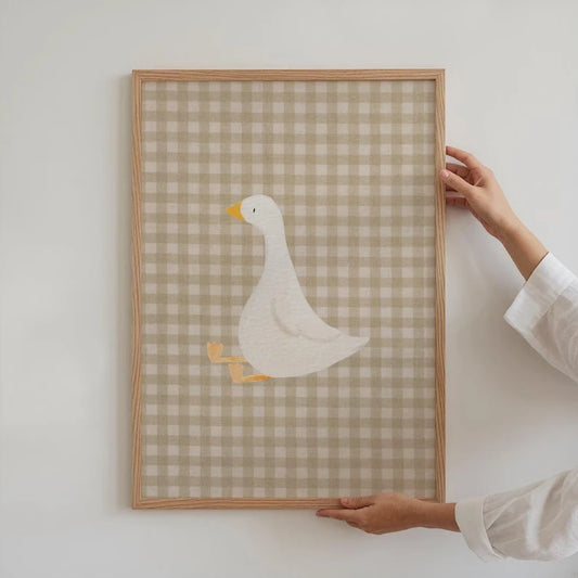 Cartoon Gingham Goose Canvas Wall Art Print | Home Decor Canvas Wall Art Peaceful Pleasures Health and Wellness G4538 30x40cm Metal Framed