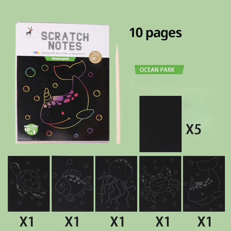 Magic Rainbow Scratch Art Activity Books Kids Cartoon Dinosaur Ocean