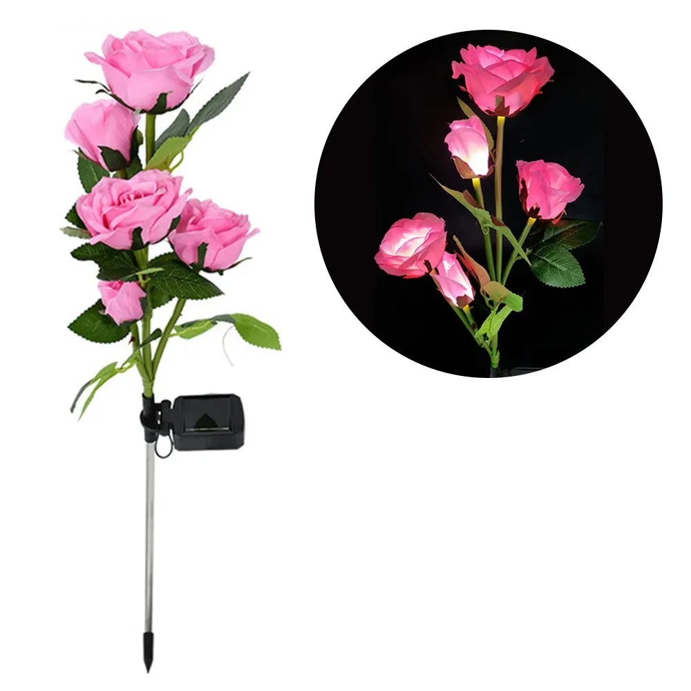 GGbingo 5 Heads Solar Lights Outdoor Decorative Solar Garden Lights Rose Flower Lawn Lamp for Yard Patio Garden Decor Peaceful Pleasures Health and Wellness Pink