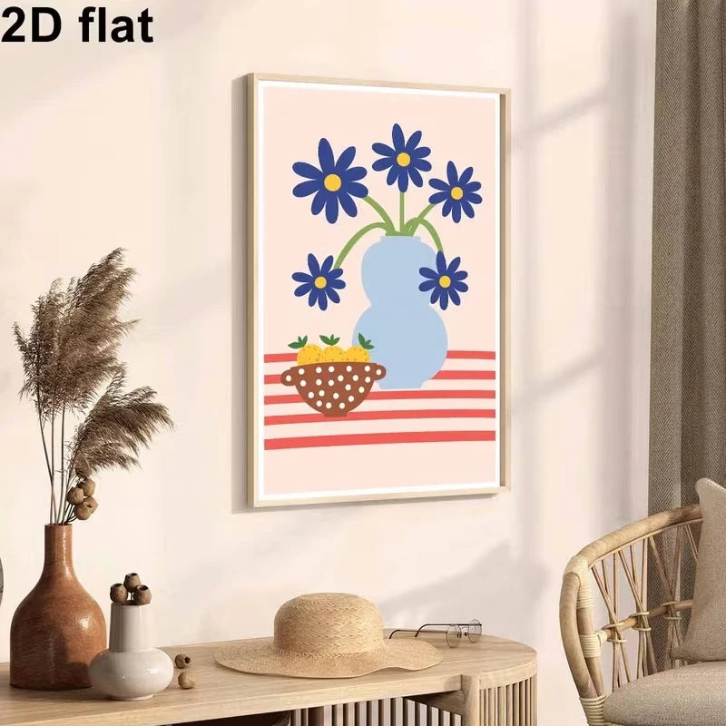 Modern Blue Floral & Fruit Canvas Wall Art Print | Home Decor