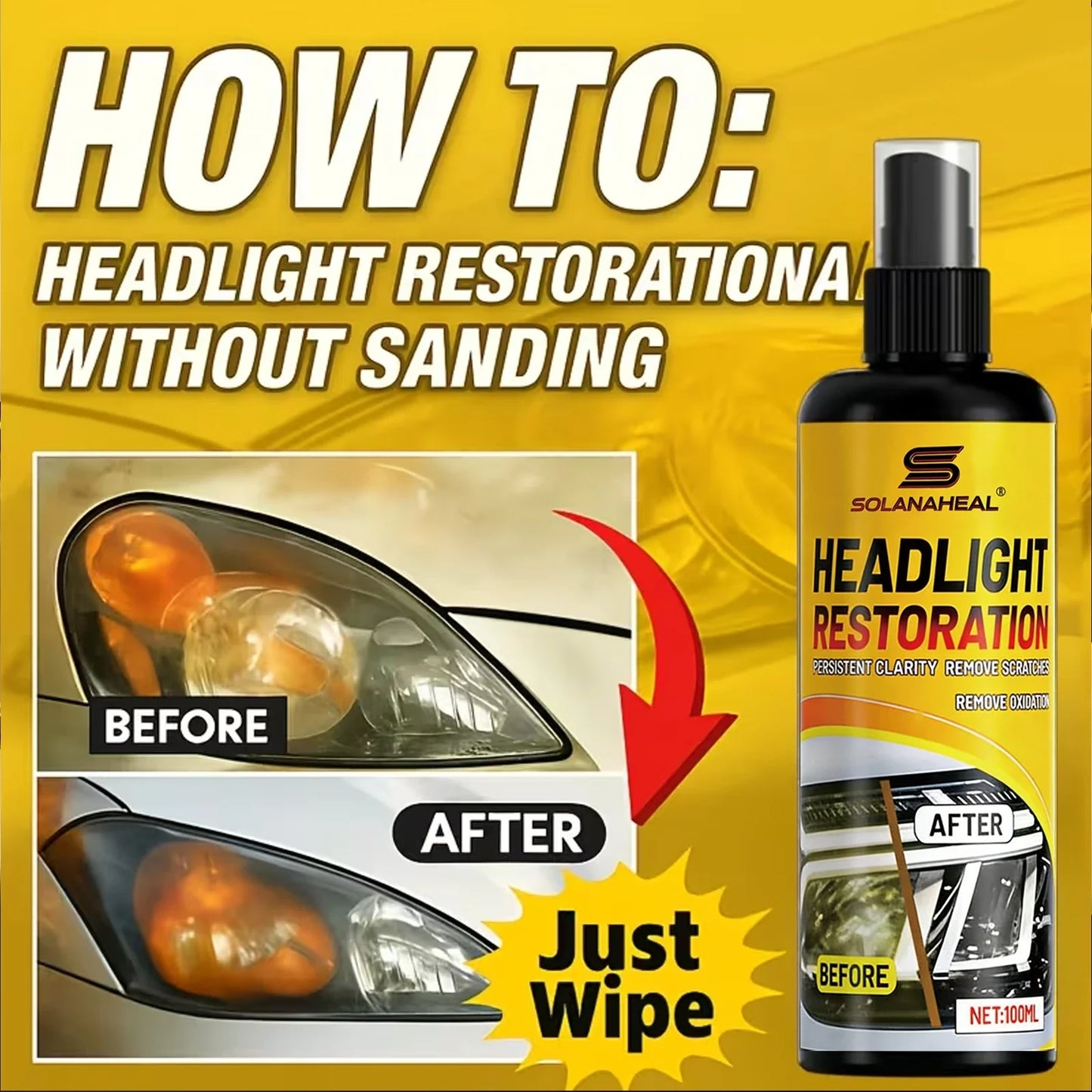 Headlight Restoration Polish Kit – Removes Yellowing & Oxidation
