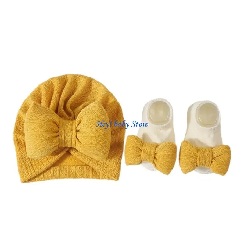 Baby Girl Turban Hat & Socks Gift Set | Soft Knit Cotton 0–3Y