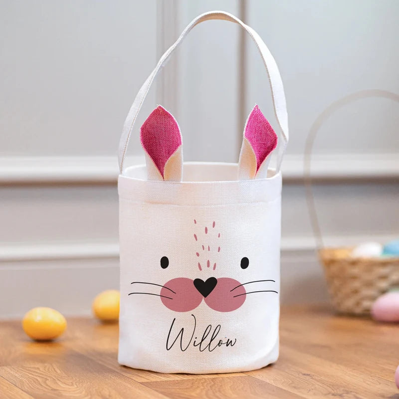 Personalised Bunny Ears Easter Basket | Custom Name Kids Gift Easter Gift Basket Peaceful Pleasures Health and Wellness