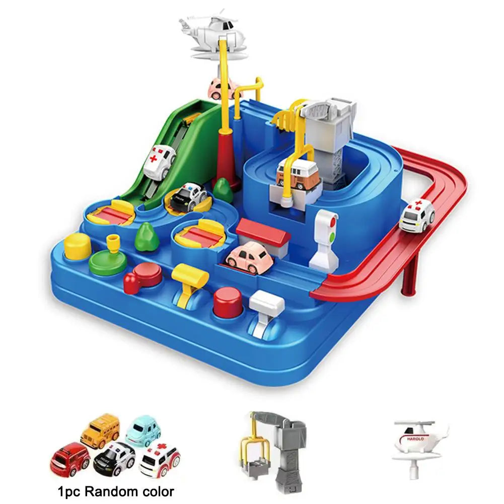Kids Mechanical Racing Car Track Toy – Battery-Free Brain Game Car Track Toy Set Peaceful Pleasures Health and Wellness A