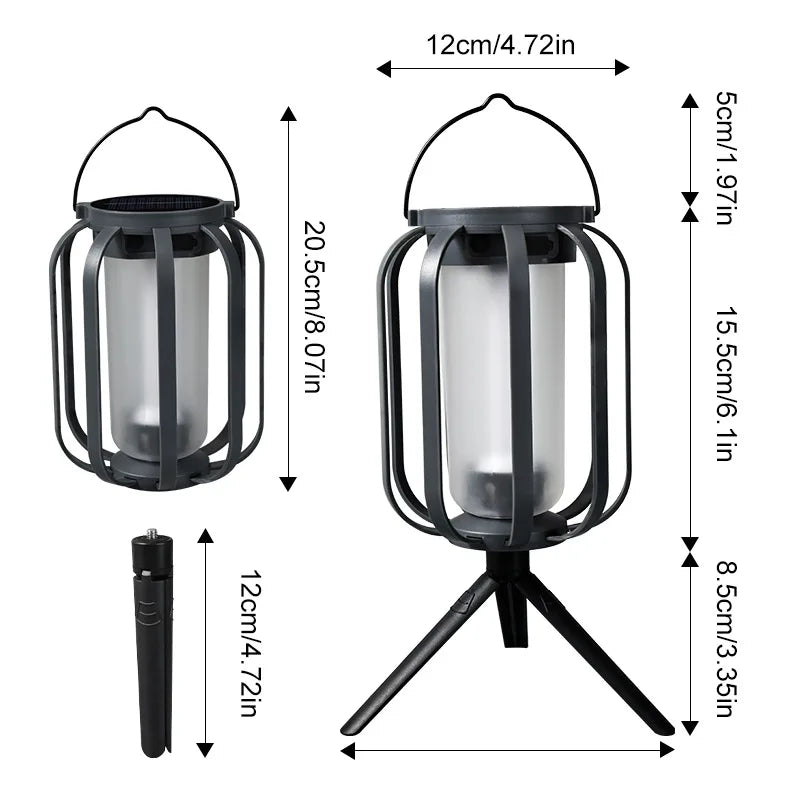 Solar Flame Camping Light | Outdoor Garden Tripod Ambient LED Solar Outdoor Light Peaceful Pleasures Health and Wellness
