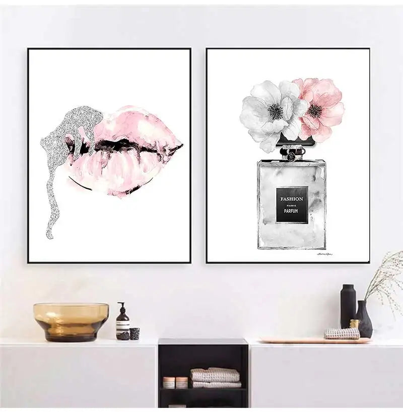 Modern Fashion Canvas Wall Art | Women Lips High Heels Poster