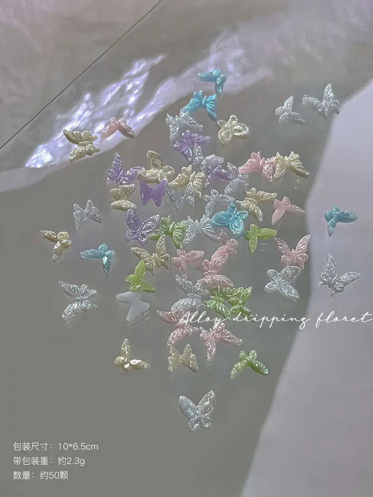50pcs 3D Glitter Butterfly Nail Charms | Resin Nail Art Decor
