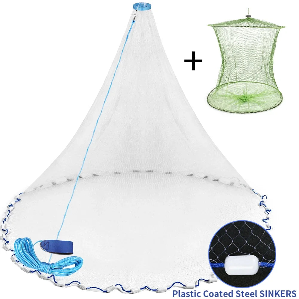 Saltwater Catch Fish Net Portable for Bait Trap Fish 3/4/5/6/8ft Radius Casting Net with Upgrade Sinker for Freshwater Seawater Peaceful Pleasures Health and Wellness Upgrade 8FT