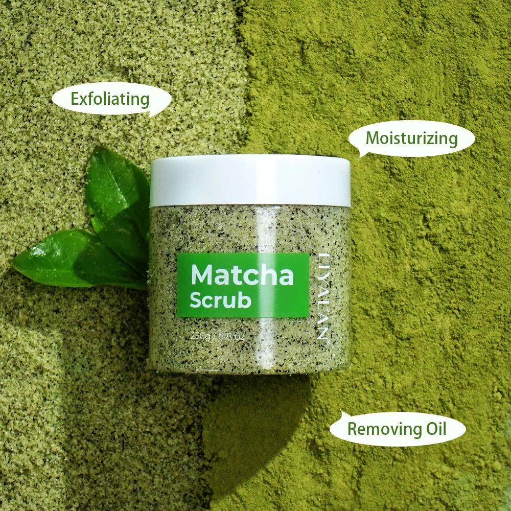 LIYALAN Matcha Green Tea Body Scrub – Sea Salt & Almond Oil Peaceful Pleasures Health and Wellness
