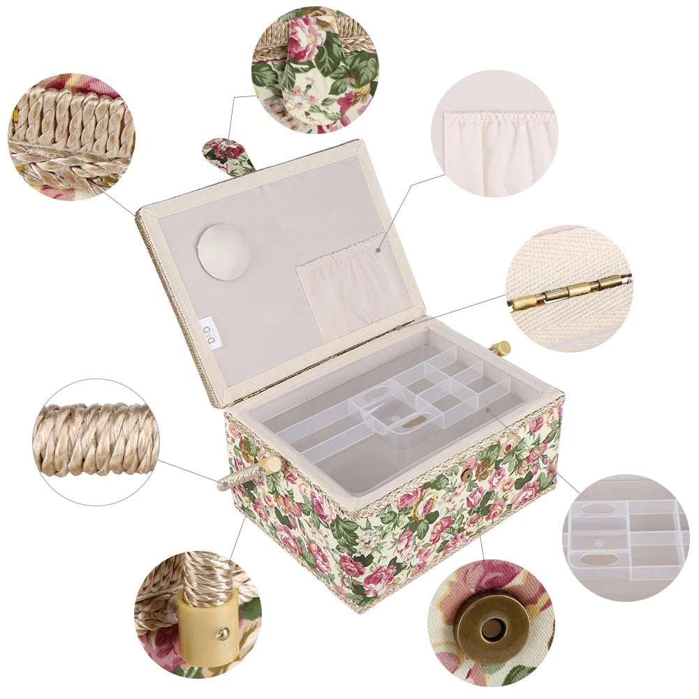 Craft Box Storage Fabric Floral Printed Sewing Basket Household