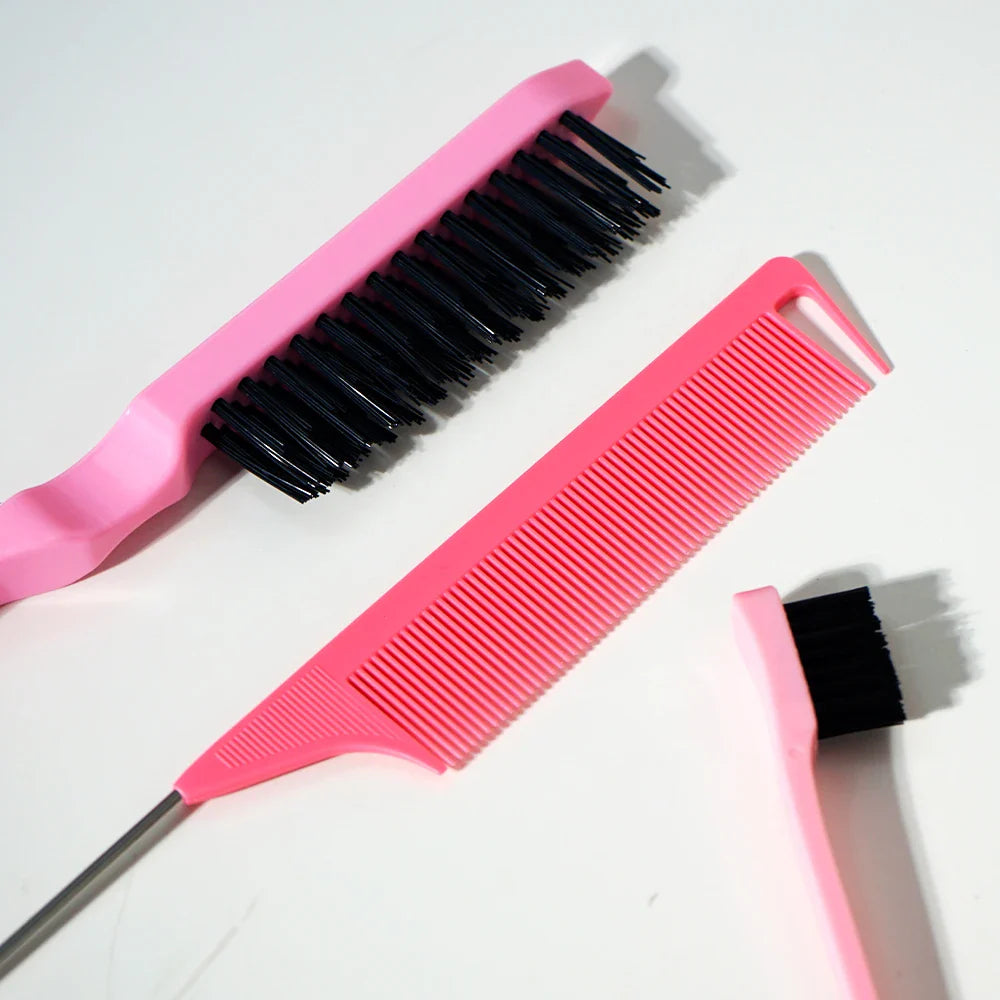 3-Piece Pink Hair Styling Kit – Comb, Teasing Brush & Cleaner
