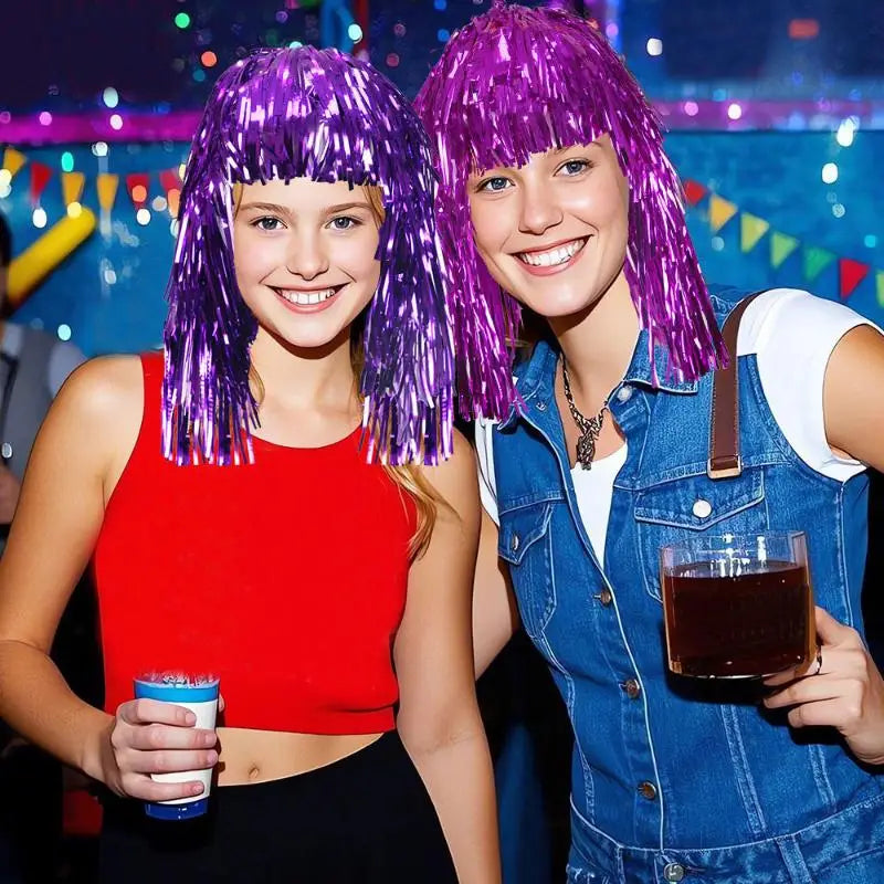 Foil Tinsel Fancy Dress Wig | Metallic Party & Cosplay Wig