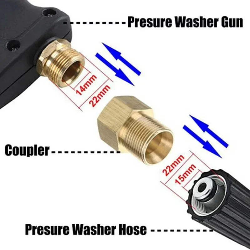 Brass M22 Hex Nipple Adapter 14mm 15mm Pressure Washer Fitting