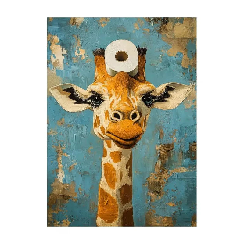 Funny Animal Bathroom Canvas Wall Art | Zebra Giraffe Tiger