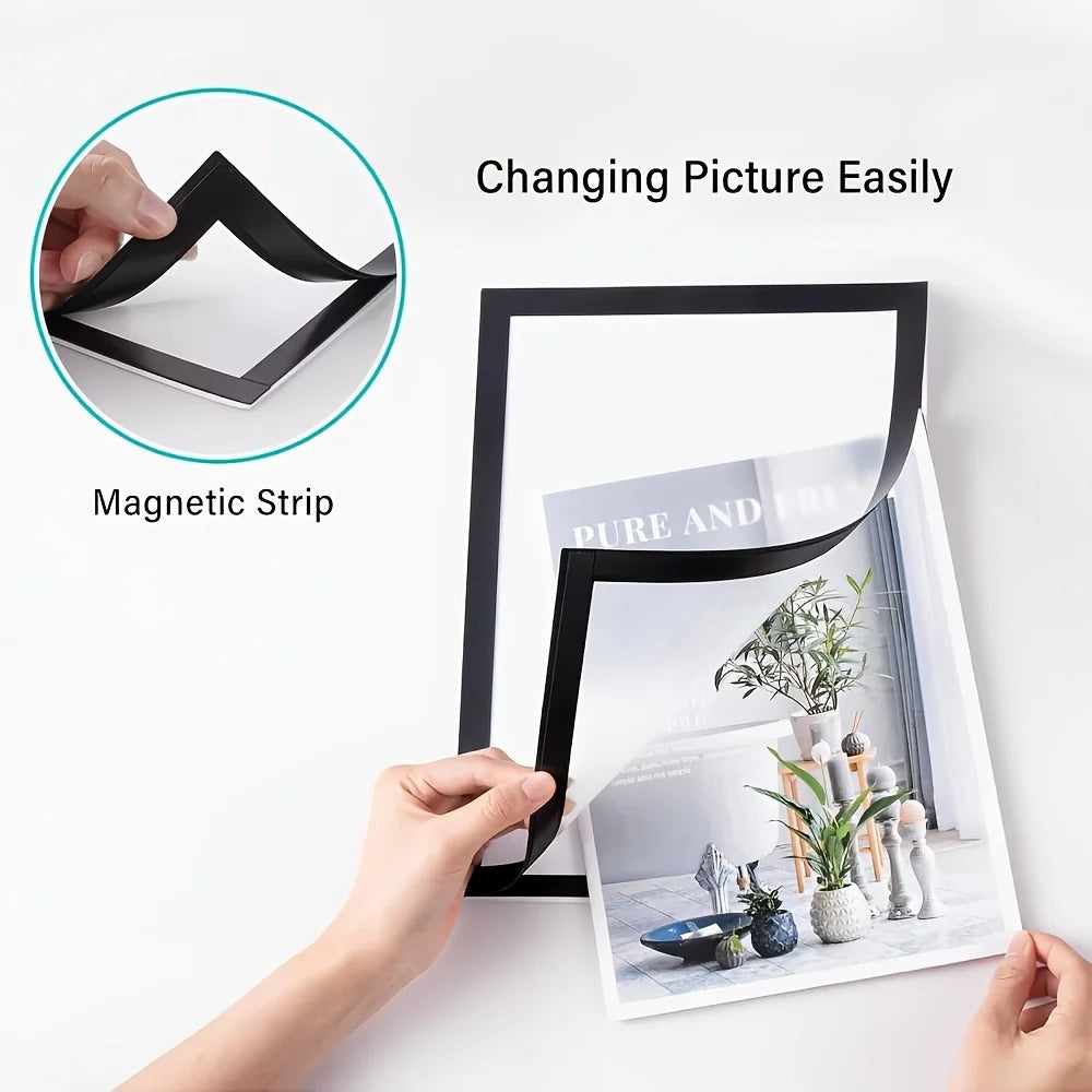 Magnetic Wall Frame Self-adhesive Removable Photos Notes Black White