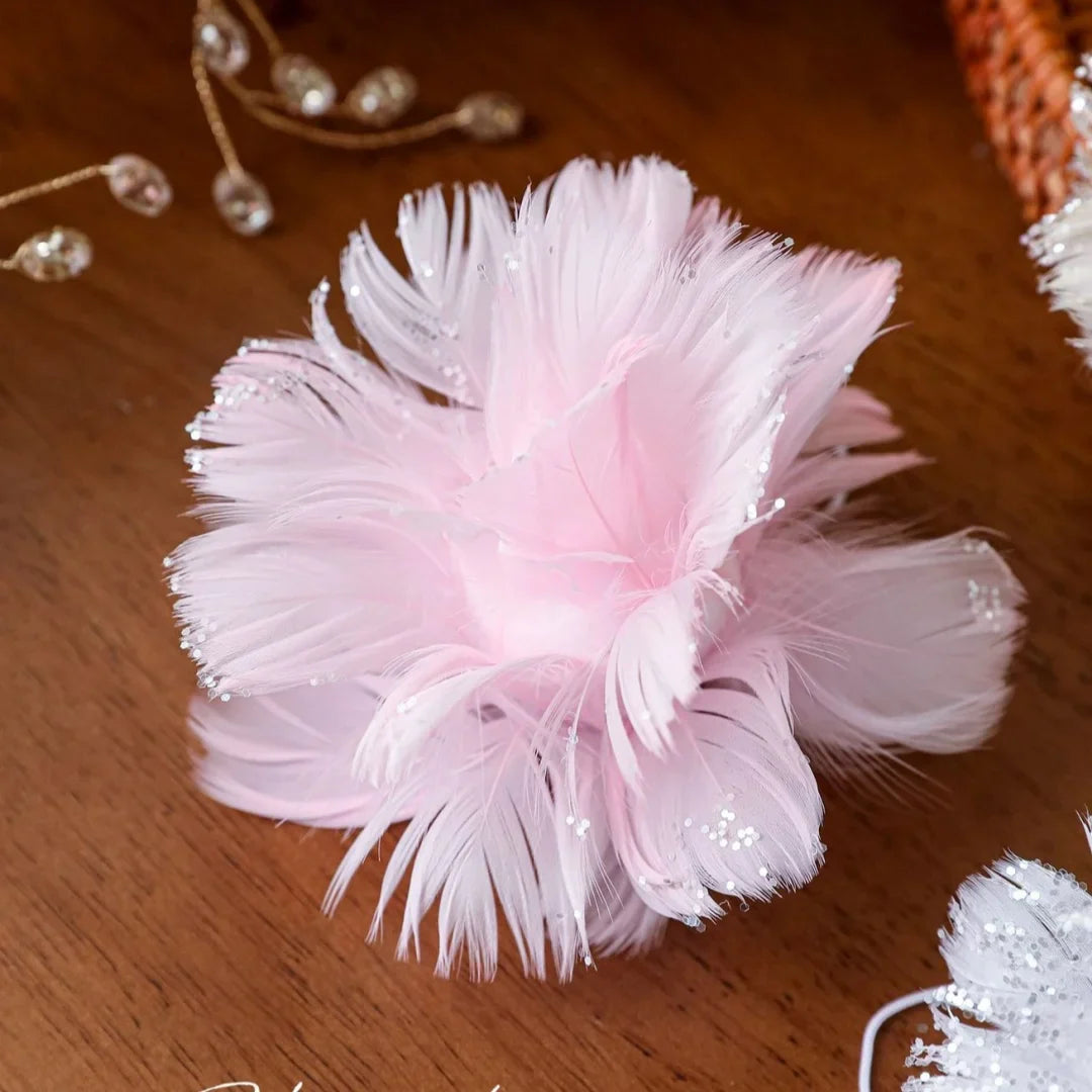 Pink & White Feather Glitter Foam Christmas Ball Ornament