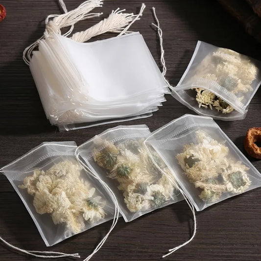 Disposable Teabags Non-woven Fabric Tea Filter Bags Spice Draw String Peaceful Pleasures Health and Wellness